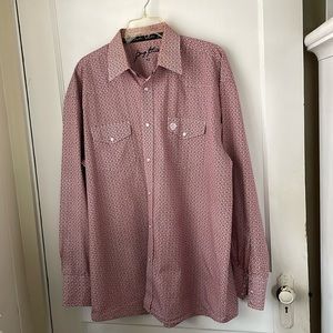 George Strait by WRANGLER Western Shirt Pearl Snaps Men’s XL Maroon print